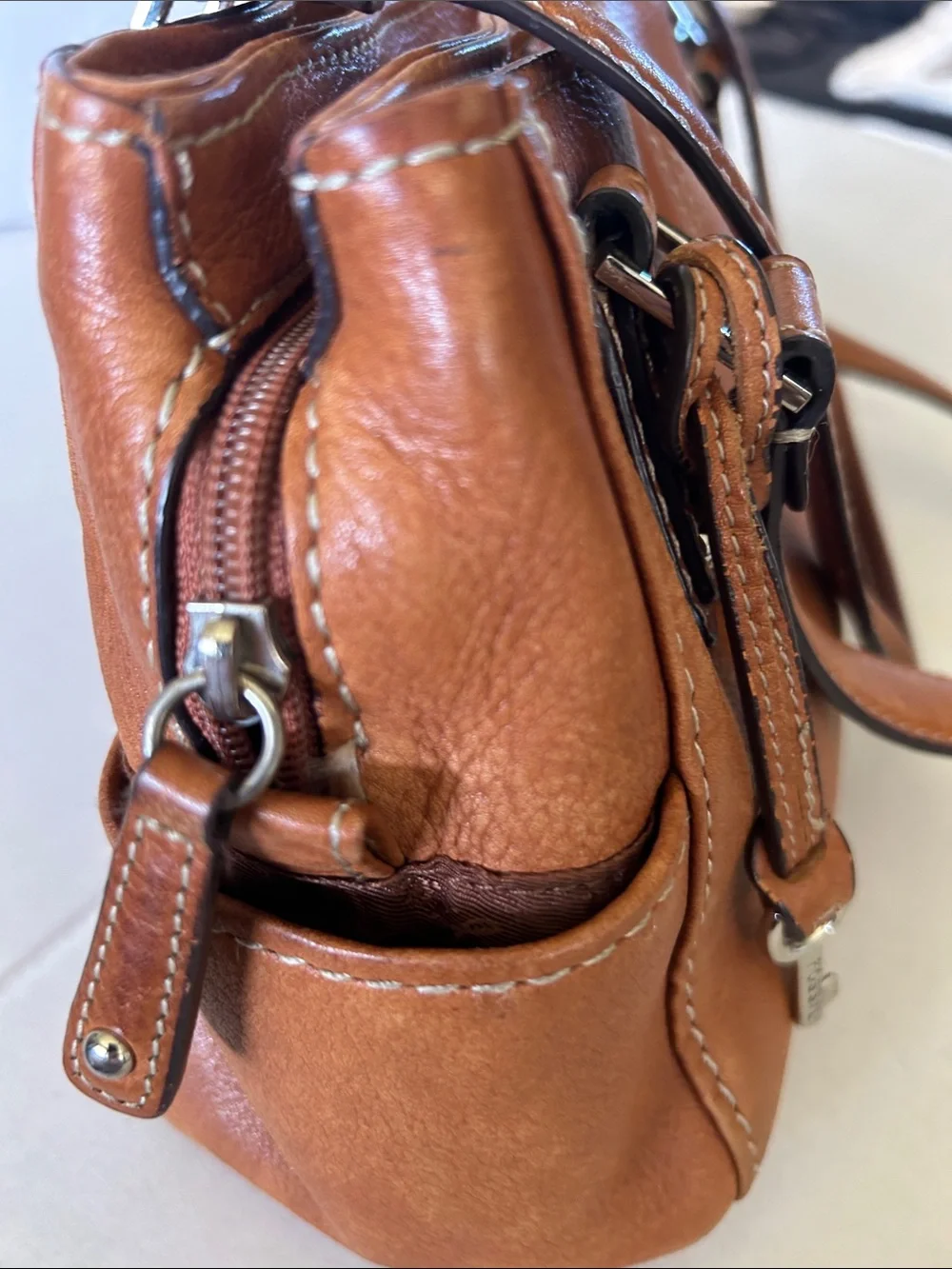 FOSSILL VINTAGE BROWN PEBBLED LEATHER BOHO SHOULDER BAG DOUBLE LEATHER STRAPS
